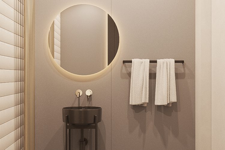 Wnętrze minimalistycznej łazienki.