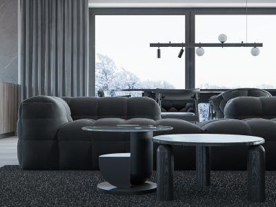 Projekt nowoczesnego salonu i wspaniały design dodatków.